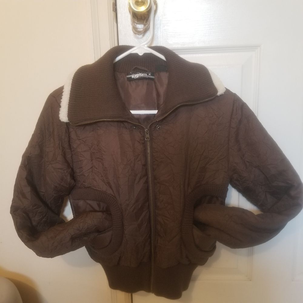 Tyte American Standard Women's Cropped Bomber Puffer Jacket Brown size Small